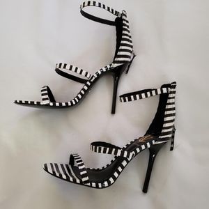 Vince Camuto black and white striped heels